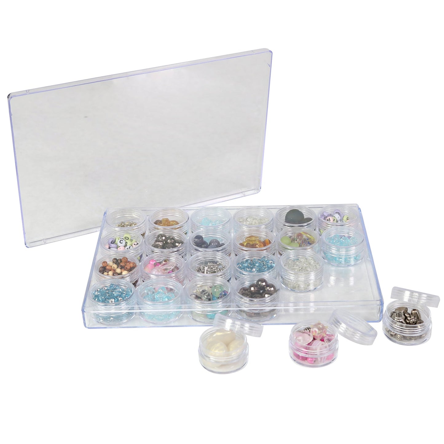 Everything Mary Large Plastic Bead Storage Organizer Box with 24 Stackable Jars – Craft Storage for Beads, Diamond Painting & Small Supplies