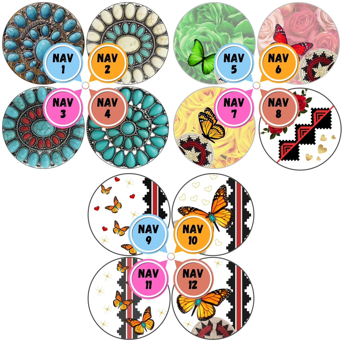 Navajo Themed Cabs - 1 INCH GLASS CABS (PAIR)