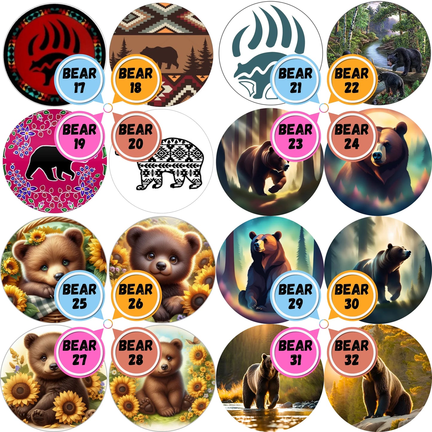 Bear Themed Cabs - 1½ INCH EPOXY STICKER CABS (PAIR)