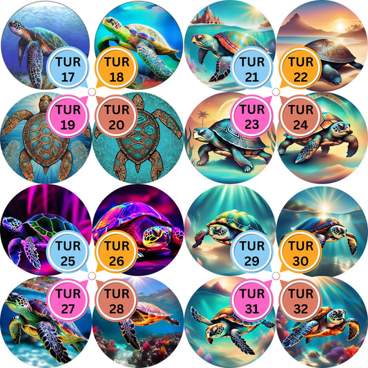 Turtle Themed Cabs - 1 INCH GLASS (PAIR)