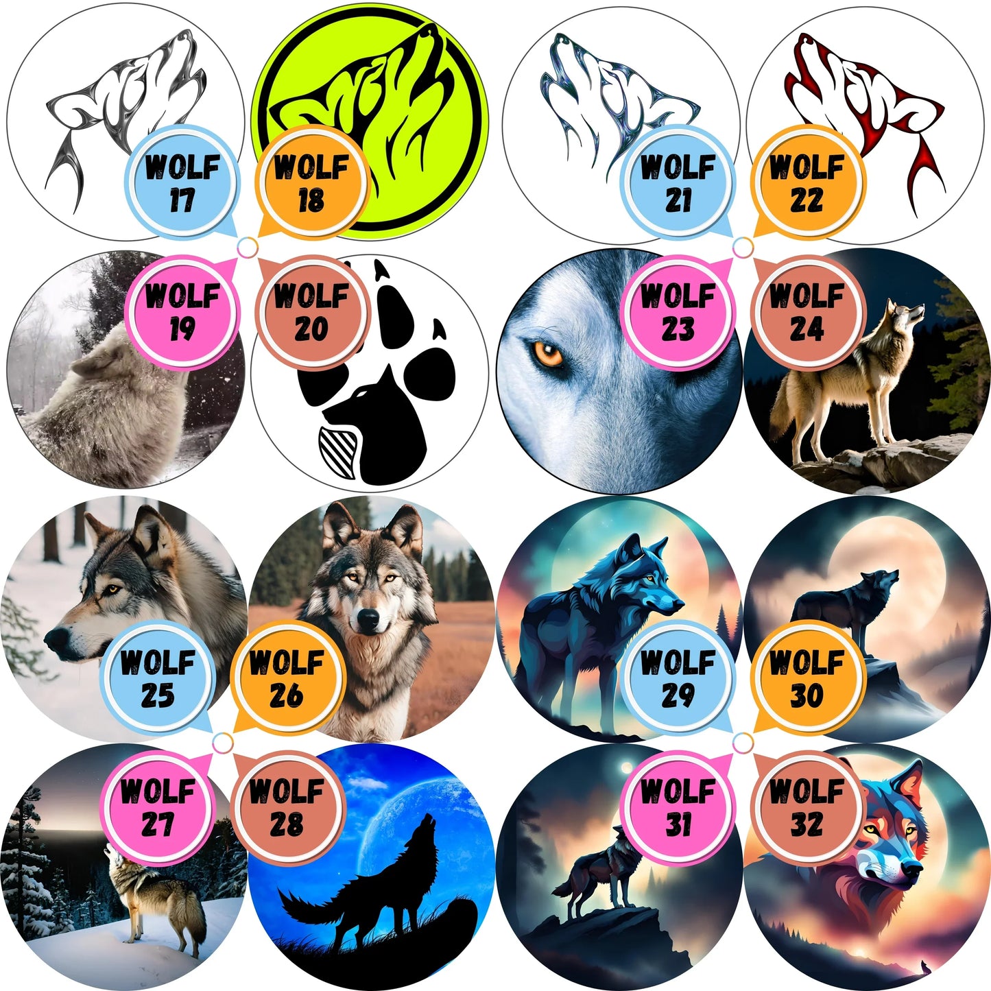 Wolf Themed Cabs - 1 INCH EPOXY STICKERS (PAIR)